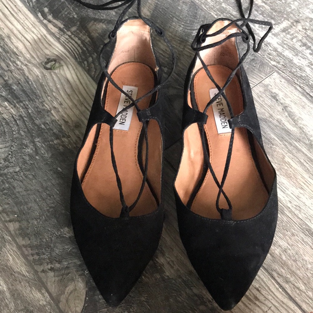 Steve Madden Lecrew Laceup Flats - Black Sz 6